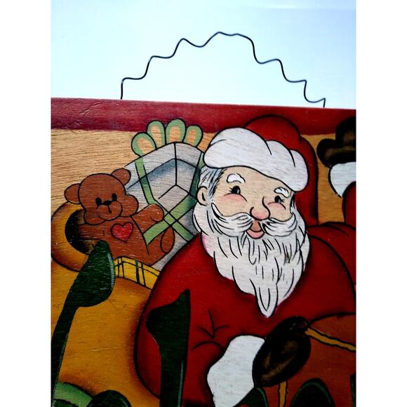 Welcome Santa Claus In Sled Christmas Wood Sign Plaque 13" x 10" Holiday Decor - Picture 4 of 5